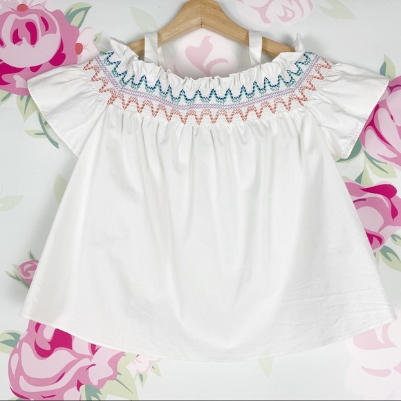Shoshanna Tops - Shoshanna White Vivi Off The Shoulder Embroidered Summer Top 0